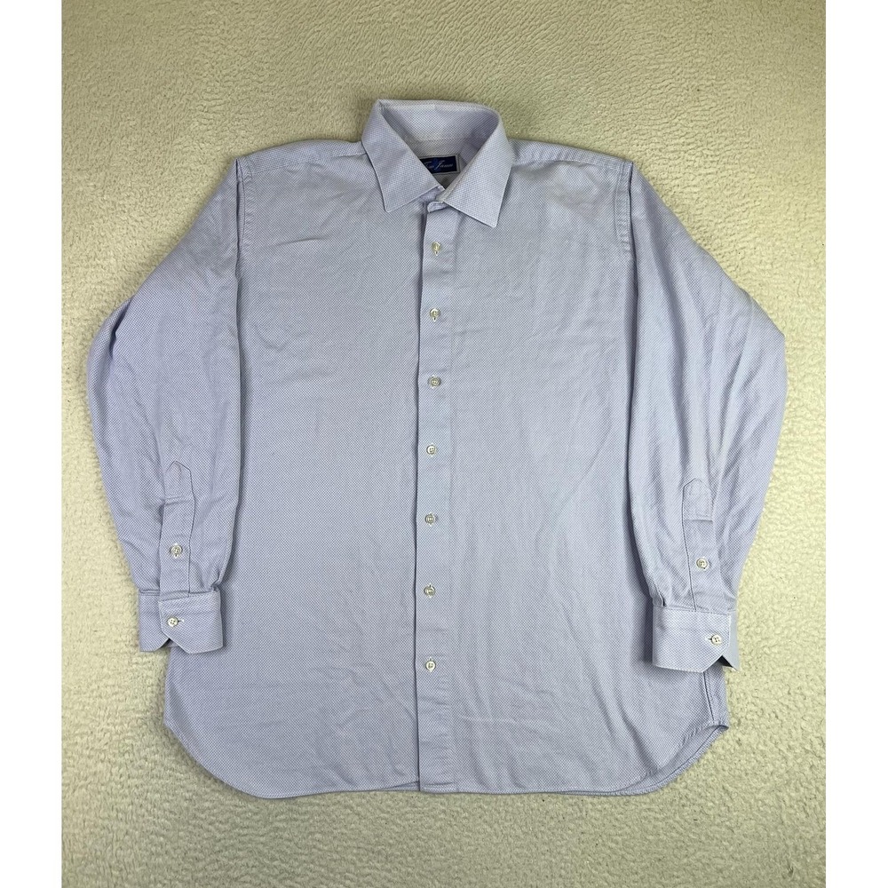 Tom James Dress‎ Shirt Mens 17 Blue Geometric Woven Classic Fit Long Sleeve